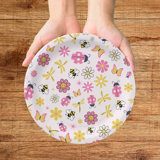 Prato De Papel Cute Ladybug Pink Girl Baby Shower (Criador carregado)