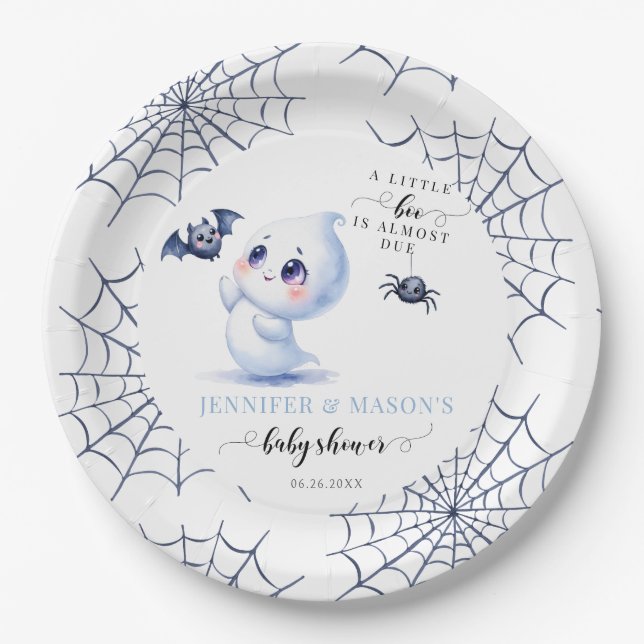 Prato De Papel Cute Little Boo Ghost Halloween Baby Boy Shower (Frente)