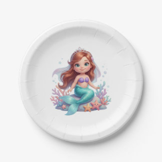 Prato De Papel Cute Little Mermaid Baby Shower Paper Plates