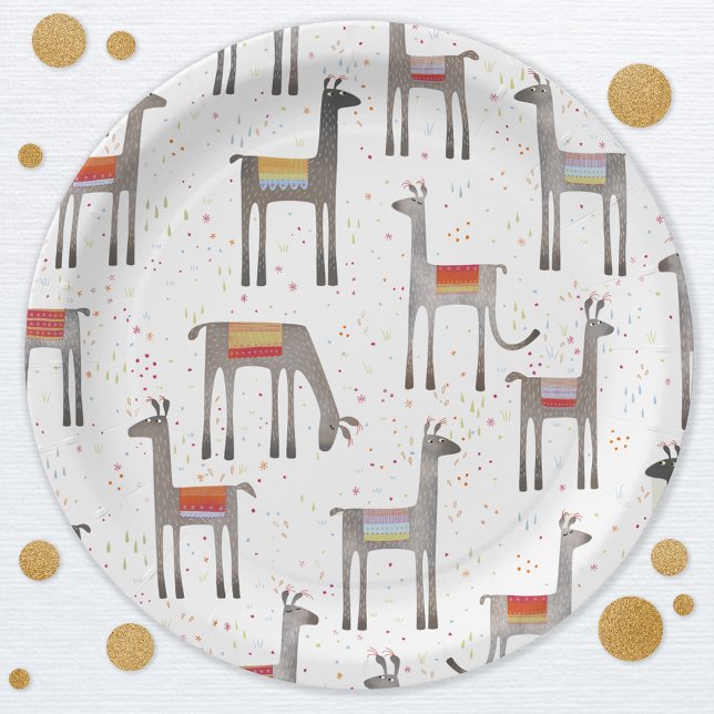 Prato De Papel Cute Llama Alpaca (Fun llama pattern party paper plates)