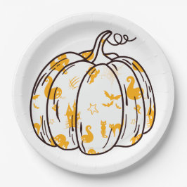 Prato De Papel Cute Orange Halloween Icons in Pumpkin