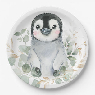 Prato De Papel Cute Penguin Winter Onederland Greenery Partido Do