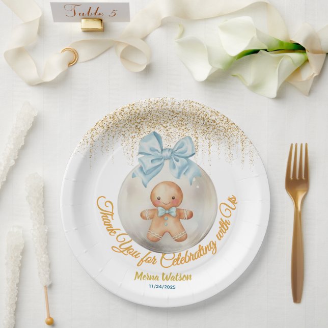 Prato De Papel Cute Pink Gingerbread   boy Bauble Christmas  (Casamento)