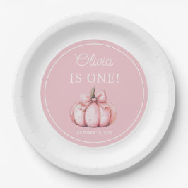 Prato De Papel Cute Pink Pumpkin Girl 1st Birthday