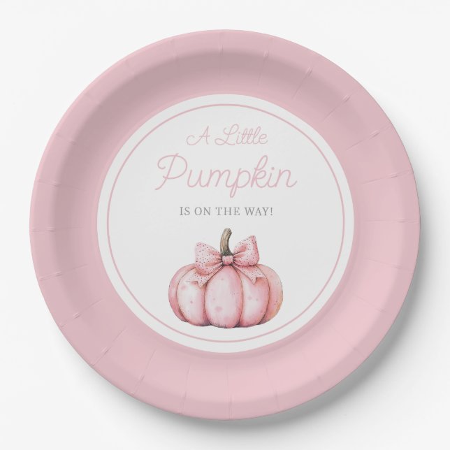 Prato De Papel Cute Pink Pumpkin Girl Baby Shower (Frente)