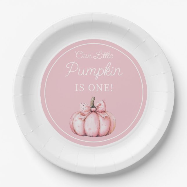 Prato De Papel Cute Pink Pumpkin Girl First Birthday (Frente)