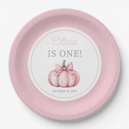 Prato De Papel Cute Pink Pumpkin Girl First Birthday