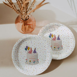Prato De Papel Cute Rabbits on Cake Joint Birthday Sister Brother