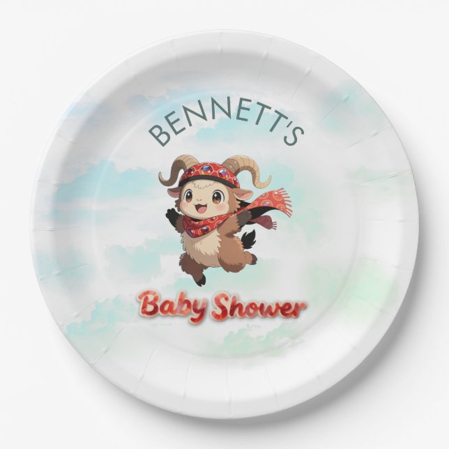Prato de Papel Cute Ram Winter Baby Shower (Frente)