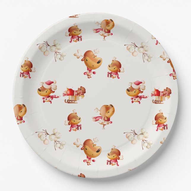 Prato De Papel Cute Reindeer Christmas  (Frente)