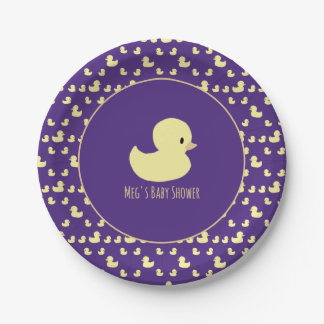 Prato De Papel Cute Rubber Duck Modern Purple Baby Shower