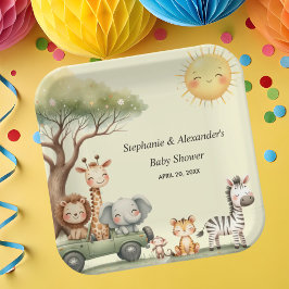 Prato De Papel Cute safari animals gender neutral baby shower