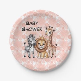 Prato De Papel Cute Safari Animals With Pink Florals
