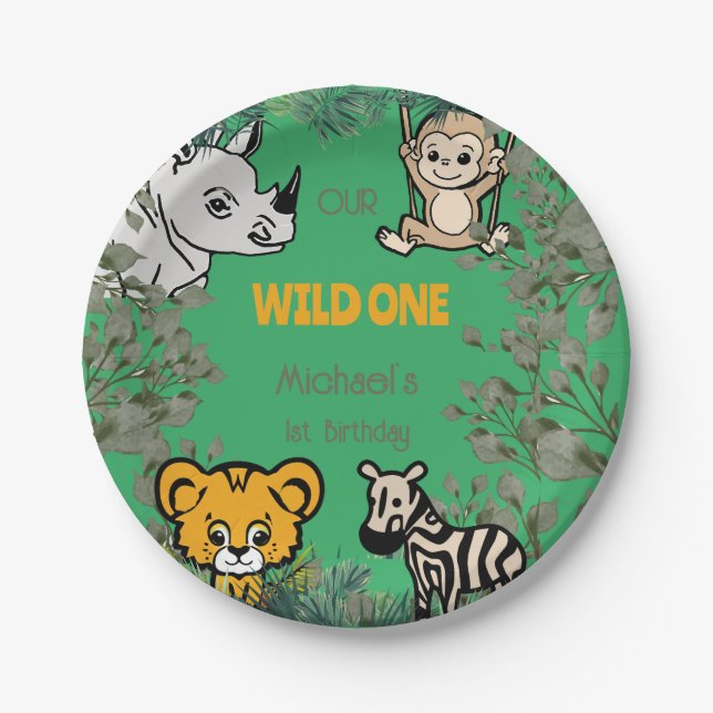 Prato De Papel Cute Safari Wild One Green (Frente)