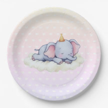 Cute Sleeping Elephant Baby Shower Paper Plates