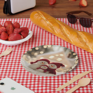 Prato De Papel Cute Snowman Family Winter Christmas