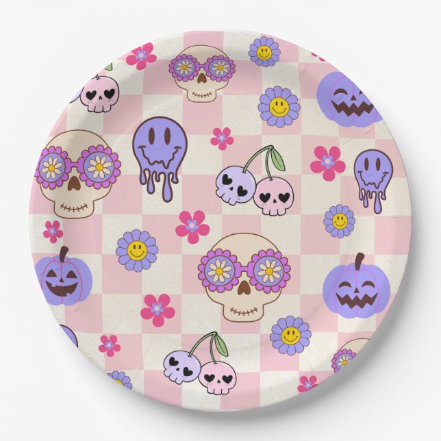 Prato De Papel Cute Spooky Vibes Groovy Ghost Halloween (Frente)