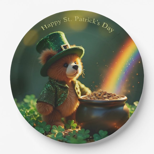 Prato De Papel Cute St. Patrick’s Day Teddy Bear (Frente)