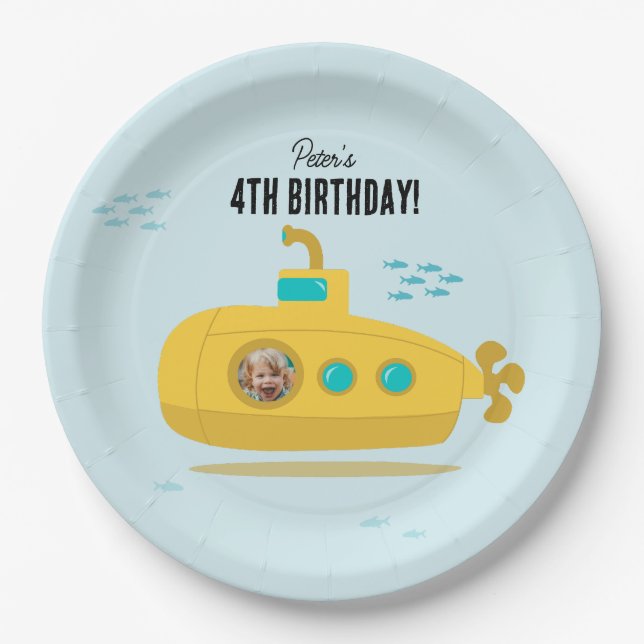 Prato De Papel Cute Submarine Deep Sea Birthday Kids Photo (Frente)