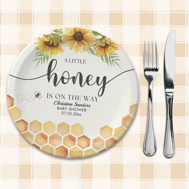 Prato De Papel Cute Sunflower Bee Baby Shower (Criador carregado)
