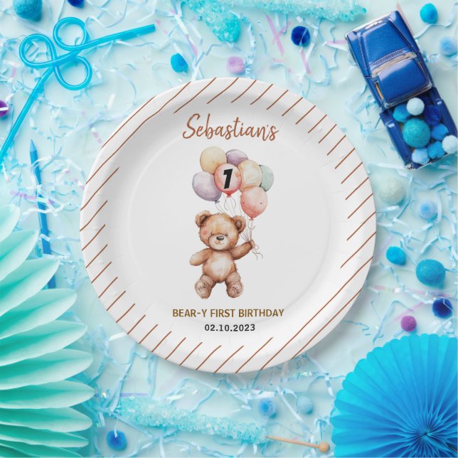 Prato De Papel Cute Teddy Bear 1st Birthday | Sweet Bear  (Festa)
