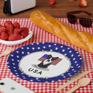 Prato De Papel Cute USA American Flag Boston Terrier Dog (preto)
