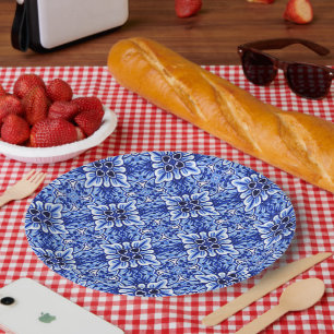 Prato De Papel Cute Vintage Dutch Delft Blue Floral Padrão