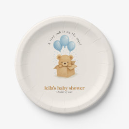 Prato De Papel Cute Watercolor Blue Balloon Bear Baby Shower
