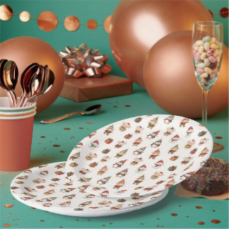Prato De Papel Cute Watercolor Christmas Pattern - Elves Penguins