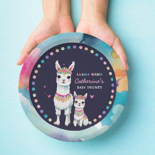 Prato De Papel Cute Watercolor Llama Mama Chá de fraldas mexicano