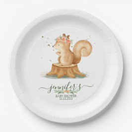 Prato De Papel Cute Watercolor Squirrel wildlife baby newborn