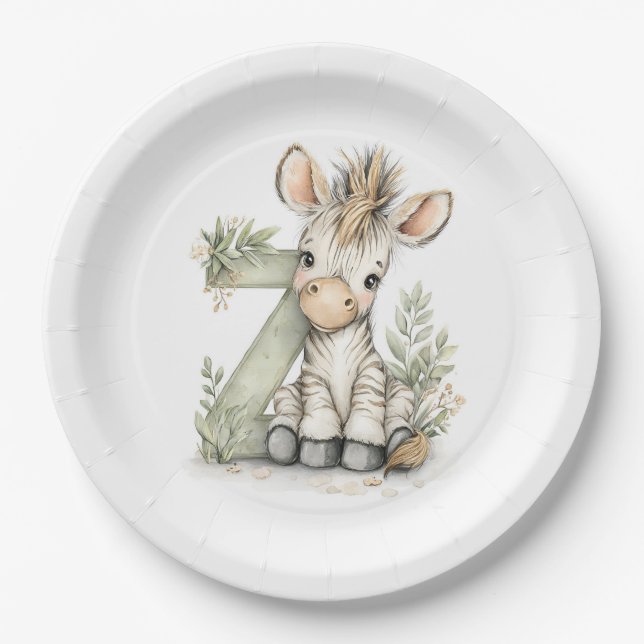Prato De Papel Cute watercolour baby animal alphabet Zebra (Frente)
