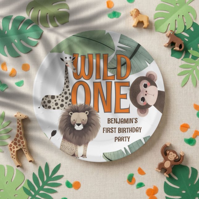 Prato De Papel Cute Wild One Safari Animals First Birthday Party (Criador carregado)