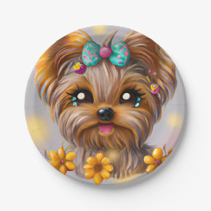 Prato De Papel Cute Yorkie Kawaii