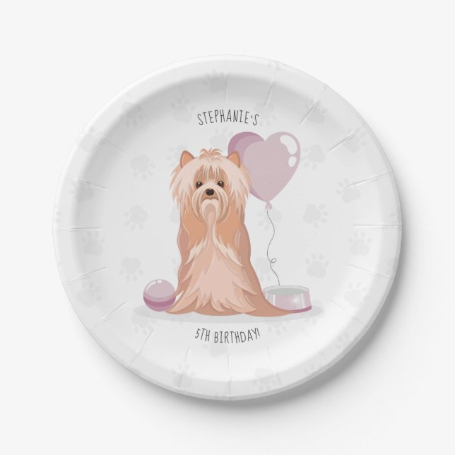 Prato De Papel Cute Yorkshire Terrier Birthday (Frente)