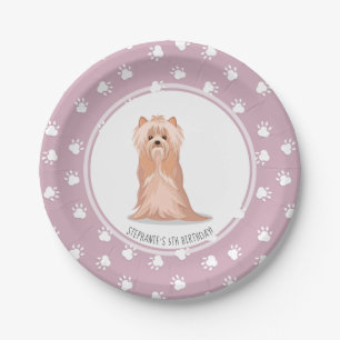 Prato De Papel Cute Yorkshire Terrier Birthday Paper Plates