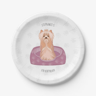 Prato De Papel Cute Yorkshire Terrier Birthday Paper Plates