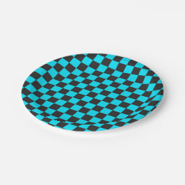 Prato De Papel Cyan and charcoal checkerboard pattern