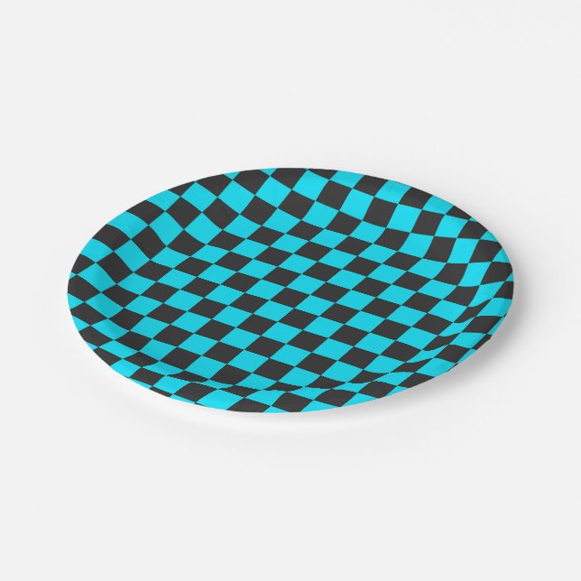 Prato De Papel Cyan and charcoal checkerboard pattern (Inclinado)