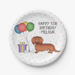 Prato De Papel Dachshund Cartoon de Cabelo Longo Vermelho Anivers