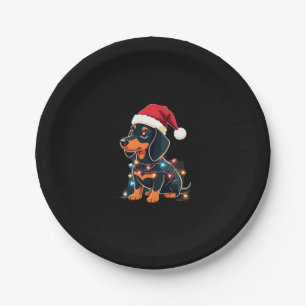 Prato De Papel Dachshund Christmas Lights Santa Hat Xmas Dog Love