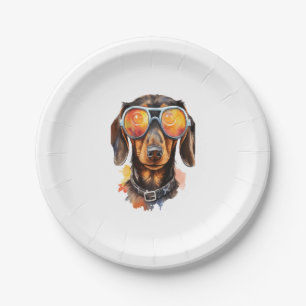 Prato De Papel Dachshund com óculos de sol