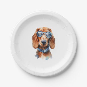 Prato De Papel Dachshund com óculos de sol 5