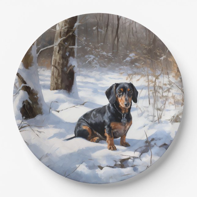 Prato De Papel Dachshund Deixe Nevar Natal (Frente)