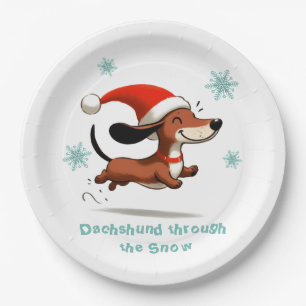 Prato De Papel Dachshund pela neve cachorrinho de Natal