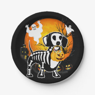 Prato De Papel Dachshund Skeleton Halloween Happy Pumpkin Gift