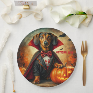 Prato De Papel Dachshund Vampire Halloween