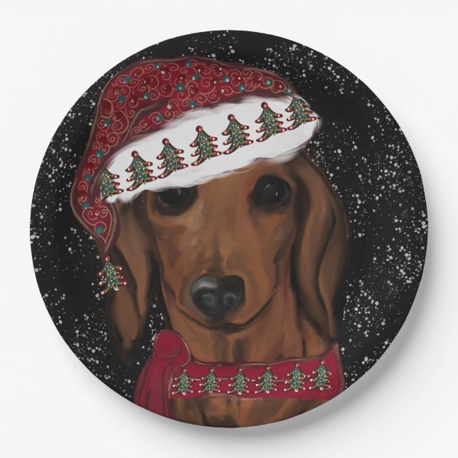 Prato De Papel Dachshund Vermelho  (Frente)