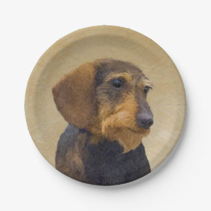 Prato De Papel Dachshund (Wirehaired) Pintura Original para Cacho