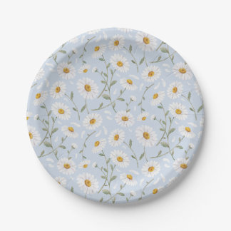 Prato De Papel Daisies (Gainsboro) - Padrão Floral de Aquarela